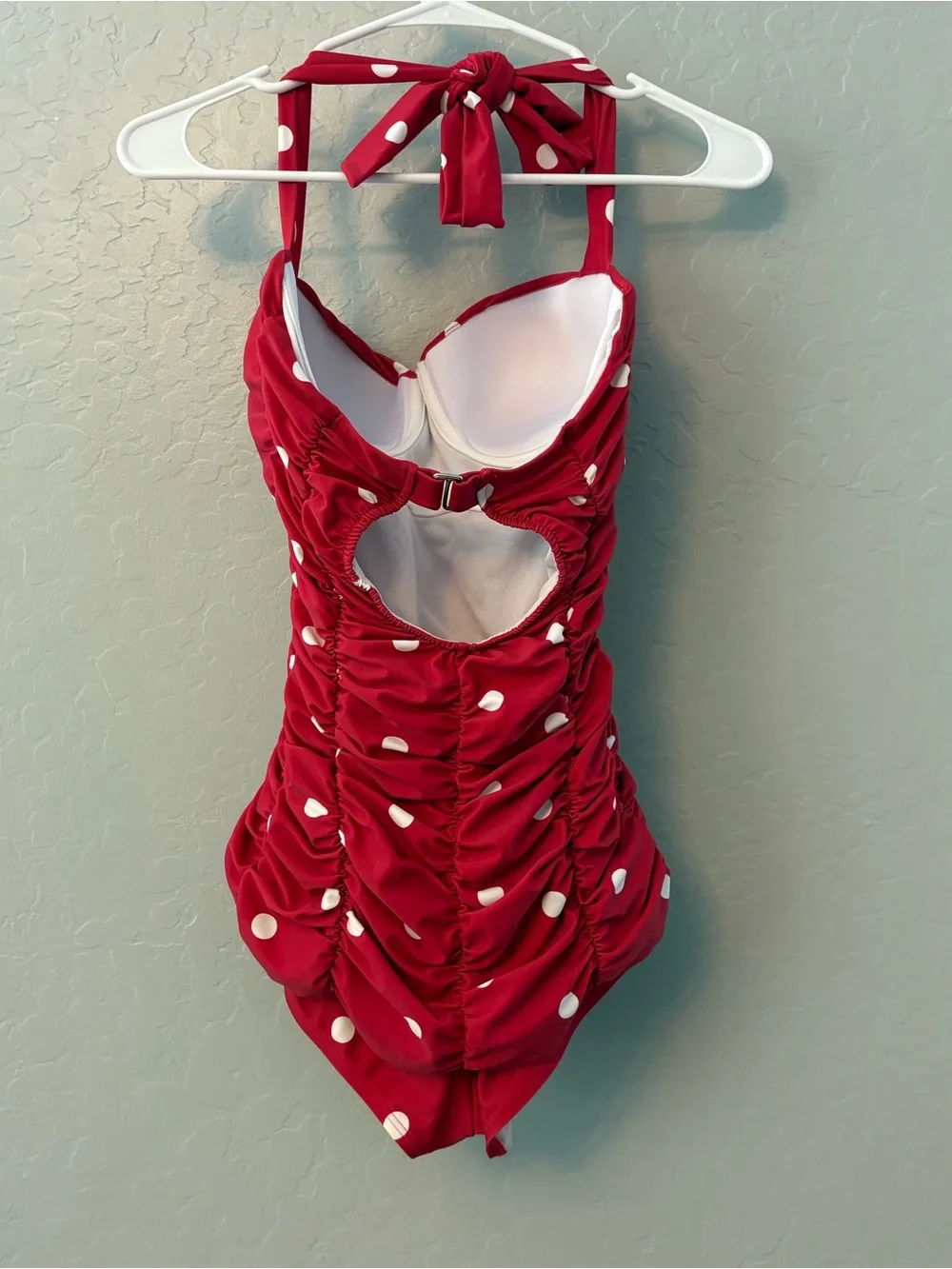 Unique vintage swim mansfield halter red white one piece dot swimsuit medium